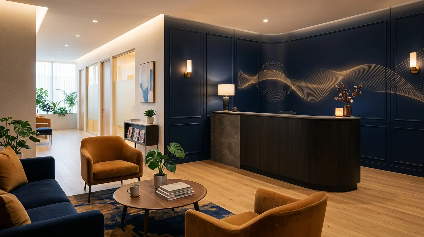 Clinic waiting room with calm background music ambience