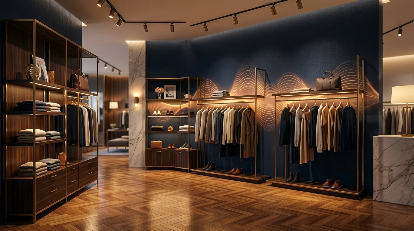 Retail store interior with brand-led background music ambience